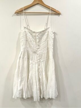 Free People FP One Lausanne Slip White Smocked Buttondown Sleeveless Dress